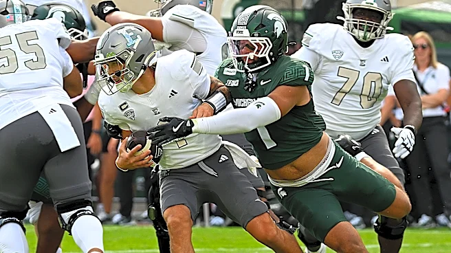 Michigan State end Kenny Soares speaks with media pre Nebraska