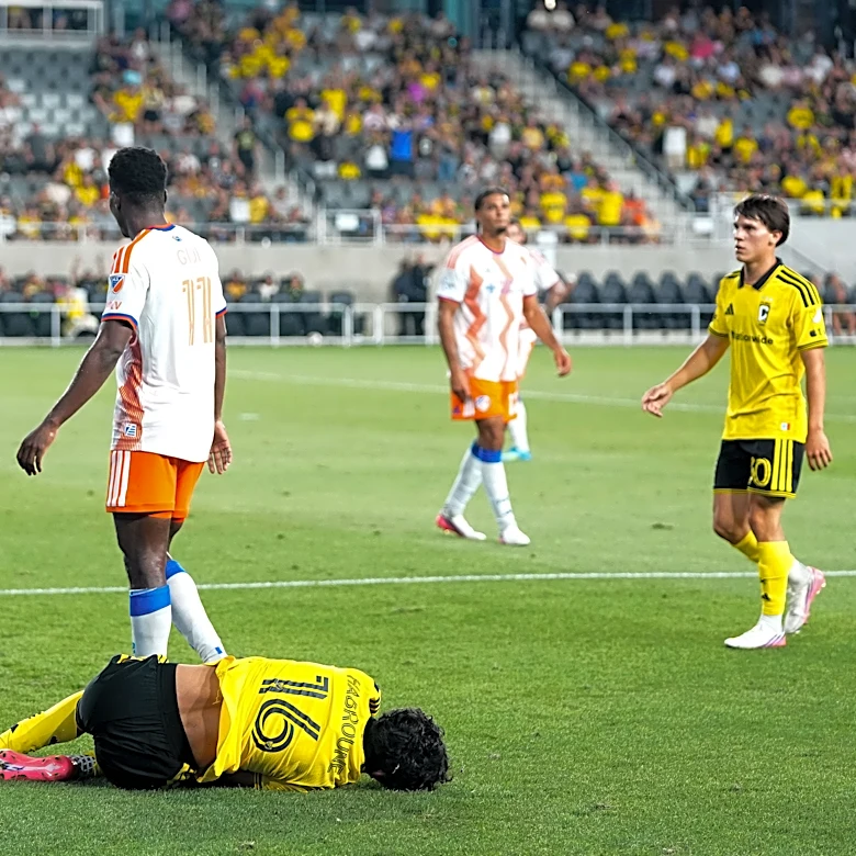 Crew's Taha Habroune training after melee-inspiring hit vs Cincinnati