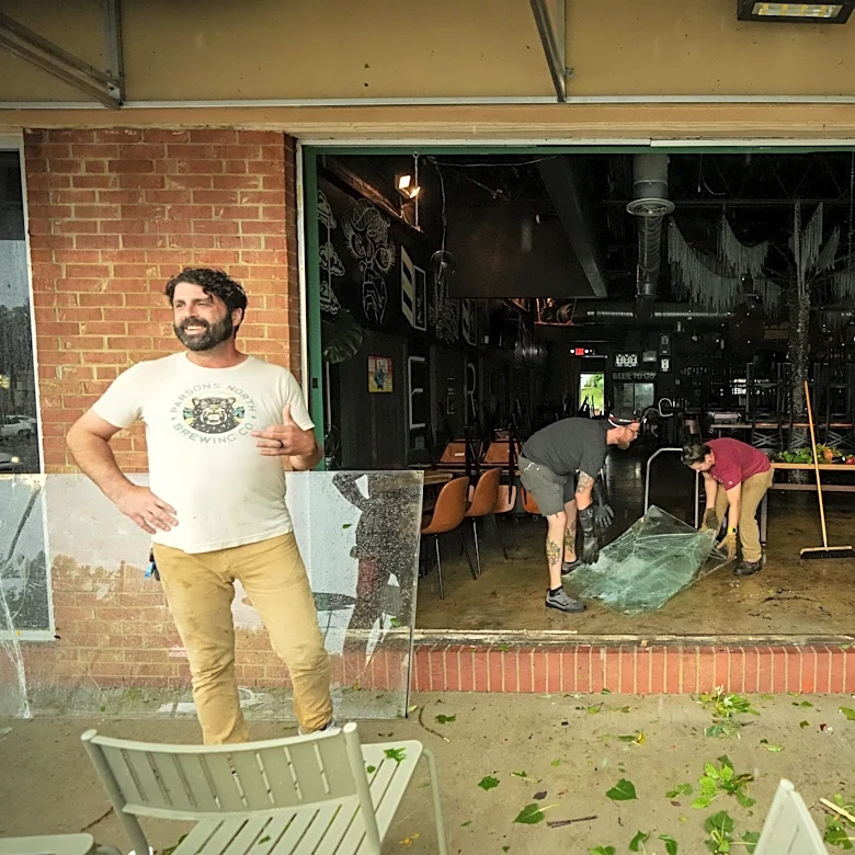 Powerful storms blow out front window at Columbus brewery