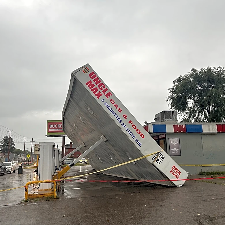 Severe weather topples South Linden gas station