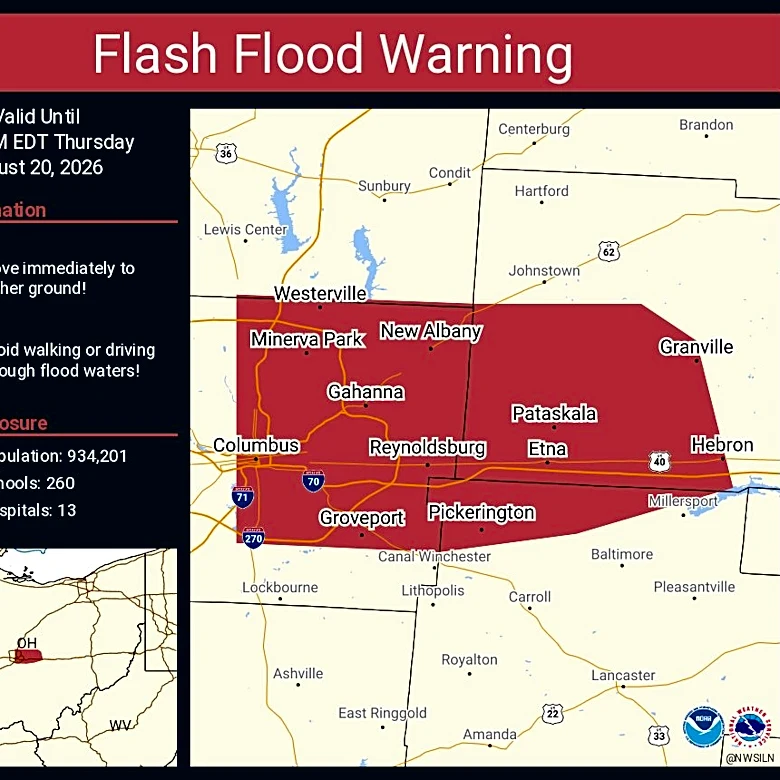 Flood warning issued in central Ohio, with water rescues underway