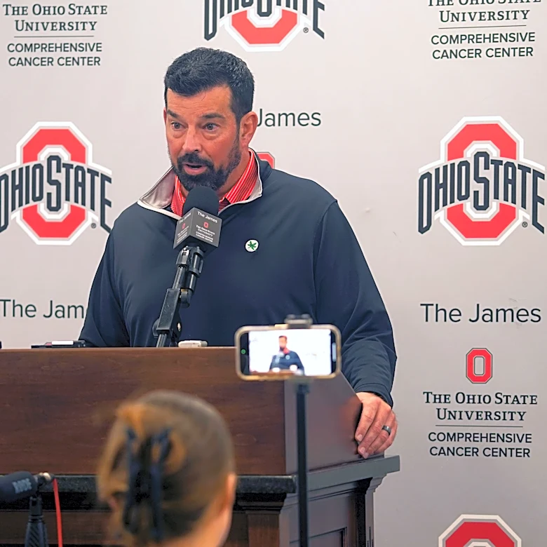 Ohio State coach Ryan Day speaks to media before Illinois. Watch here