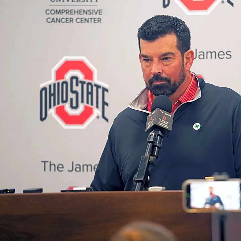 Ohio State coach Ryan Day speaks to media before Iowa. Watch here