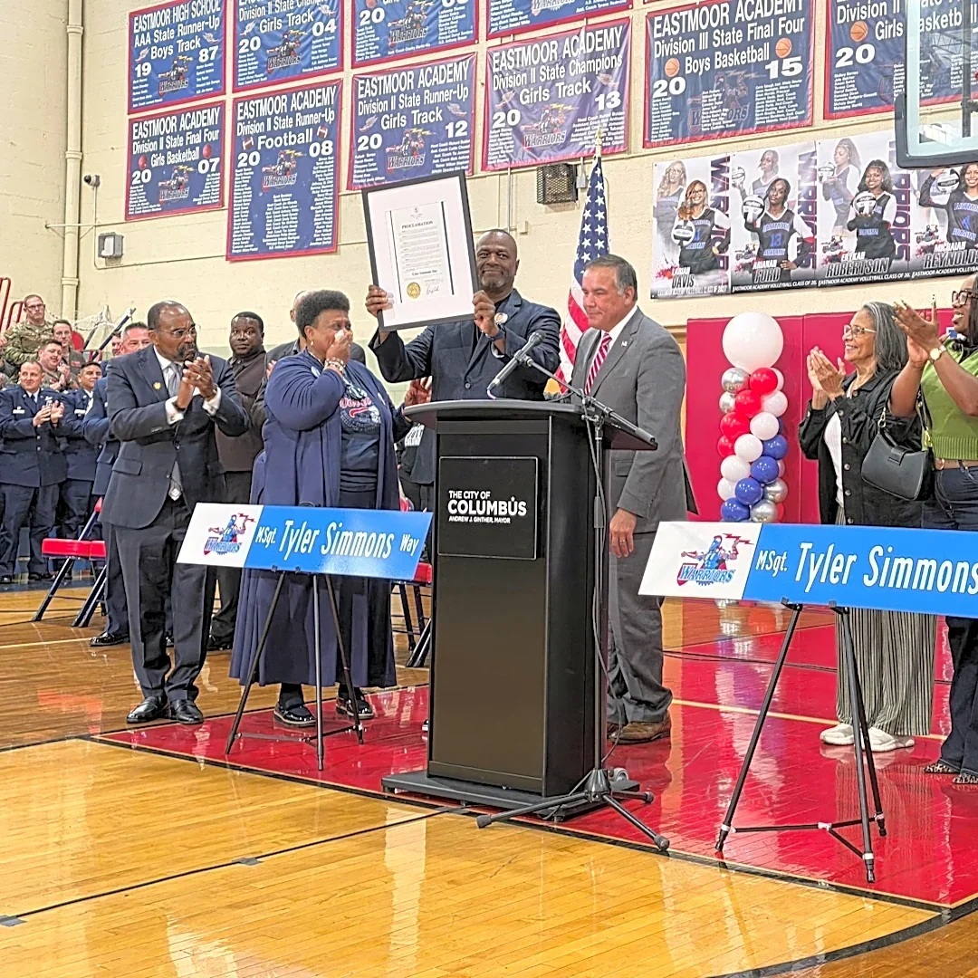 Columbus, CCS honor fallen airman with street sign outside Eastmoor HS
