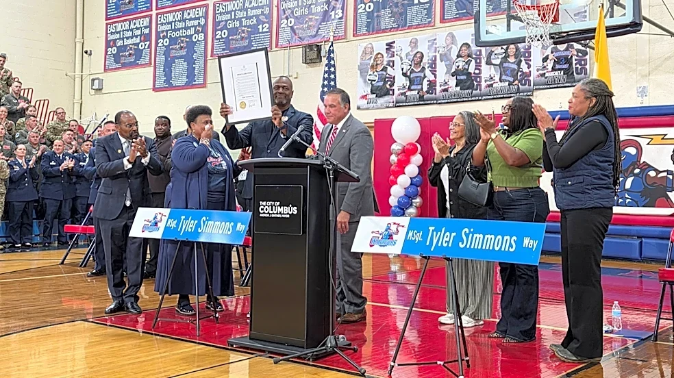 Columbus, CCS honor fallen airman with street sign outside Eastmoor HS