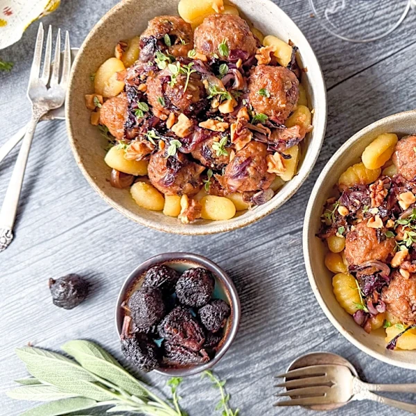 Fig And Gorgonzola Meatballs With Gnocchi And Radicchio Recipe