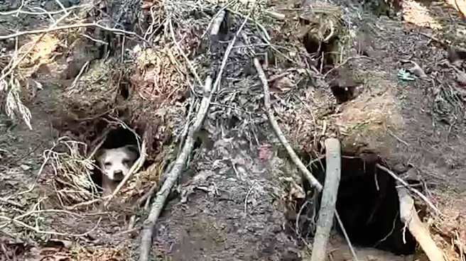 Smiling Dog Pokes Head Out Of Fallen Tree — And Reveals She's Hiding So Many Babies