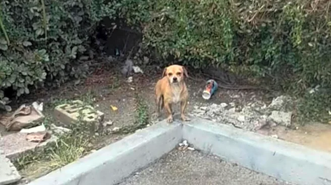 Puppy Abandoned At 7-Eleven With All His Belongings Waits In Bushes For Someone To Help