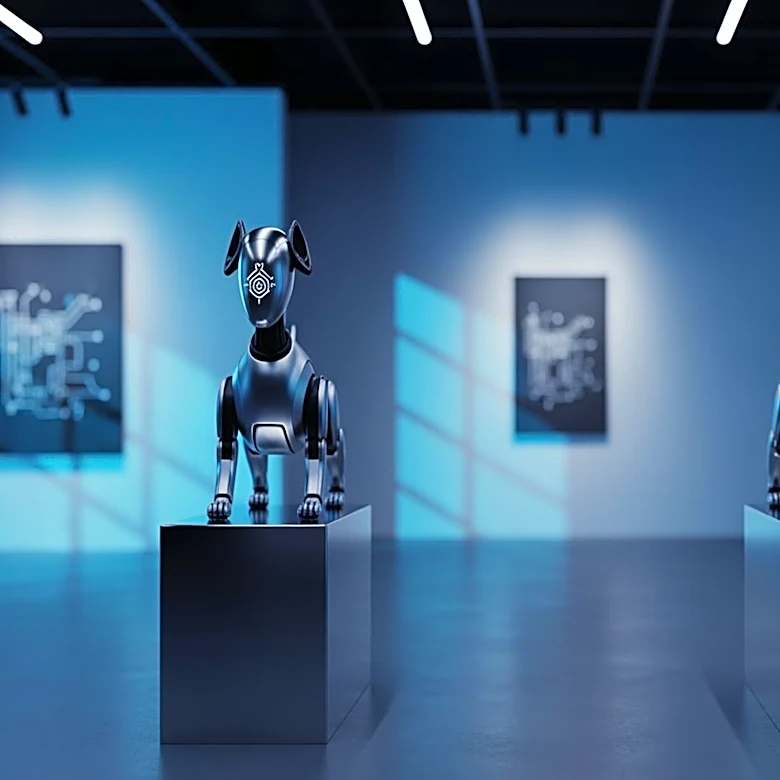 Beeple's Robot Dogs with Musk and Zuckerberg Heads Highlight AI Influence at Berlin Gallery