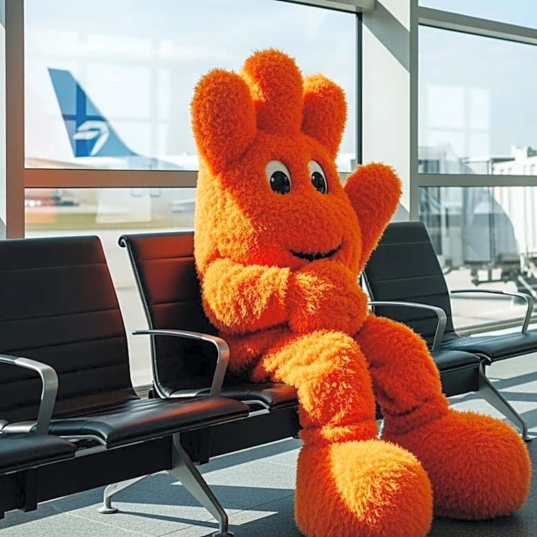 Philadelphia Flyers' Mascot Gritty Welcomes Passengers from Raleigh at Airport