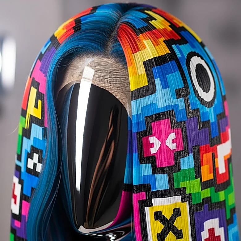 Artist Innovates by Painting Video Game Scenes on Wigs, Showcasing Unique Creativity