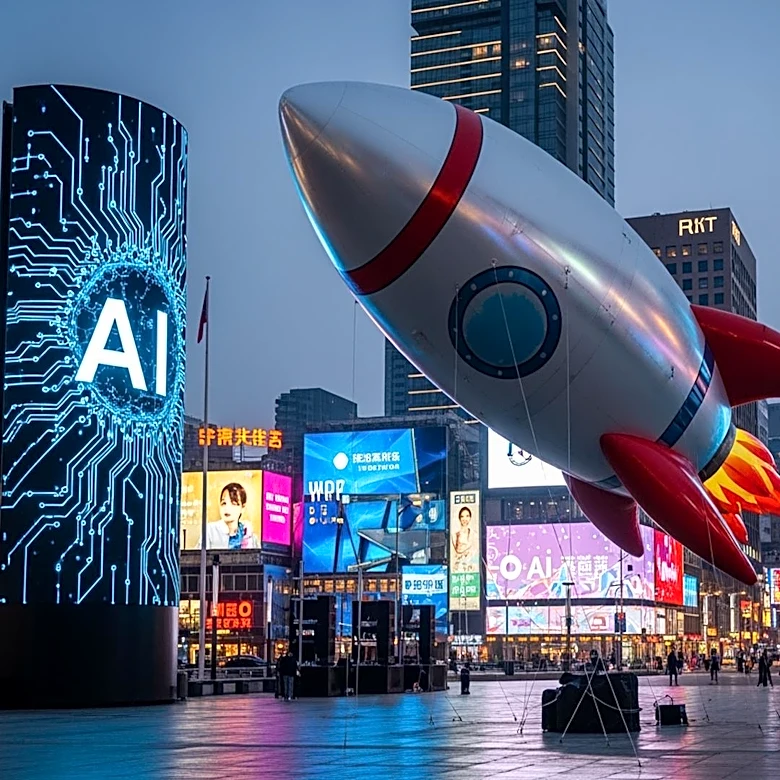 Inflatable Elon Musk in Times Square Criticizes SpaceX's AI Ahead of IPO