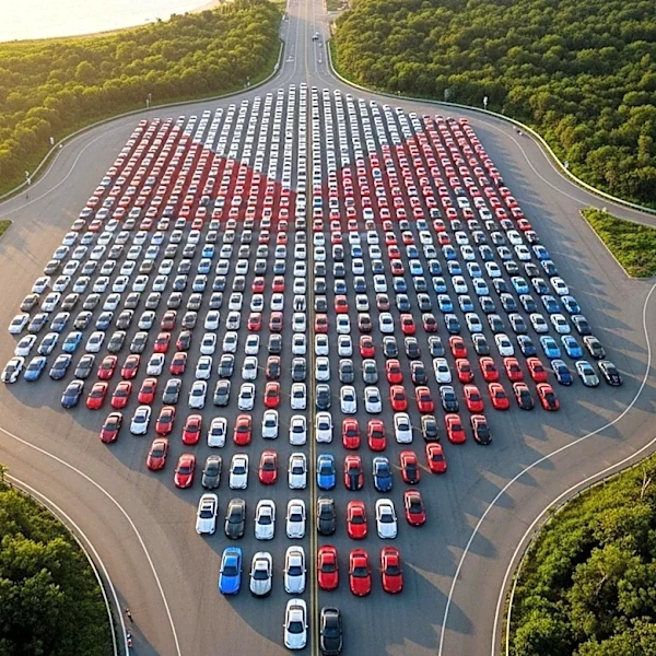 450 Corvettes Form American Flag on Belle Isle for Flag Day Celebration
