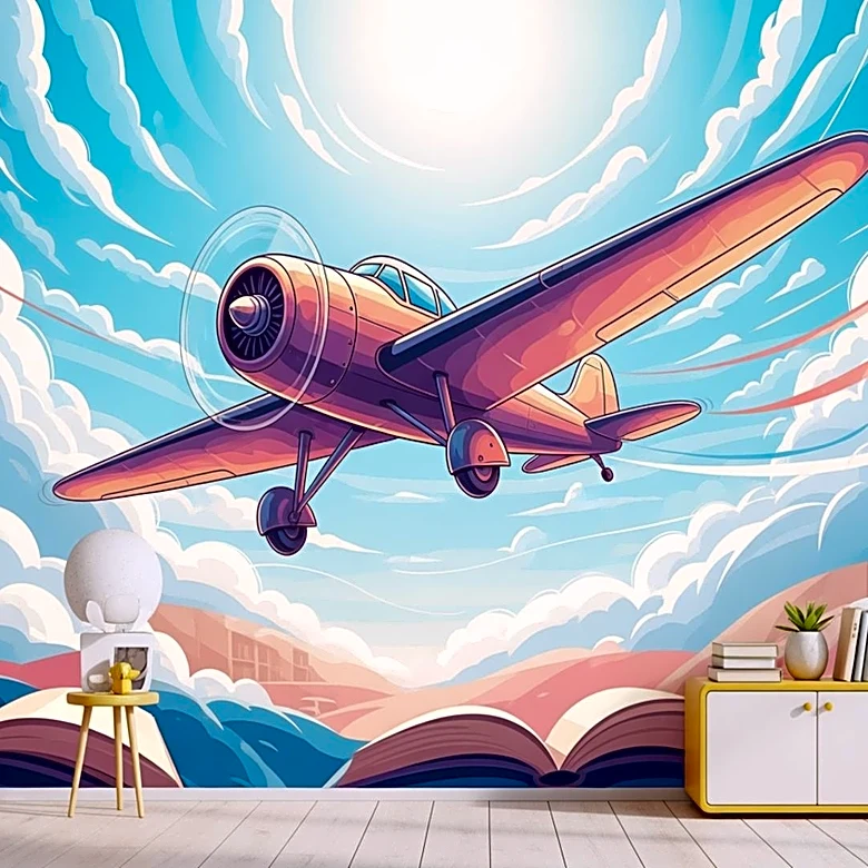 Percy Irons Creates Airplane-Themed Mural at Maroa Public Library to Engage Children