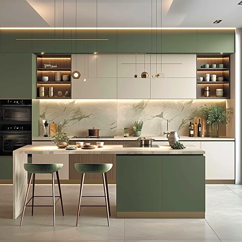 Dark Olive Green Emerges as a Trendy Alternative to Sage Green in Kitchen Design