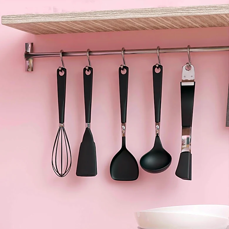 Innovative Storage Solution: Ceiling-Mounted Curtain Rods for Kitchen Organization