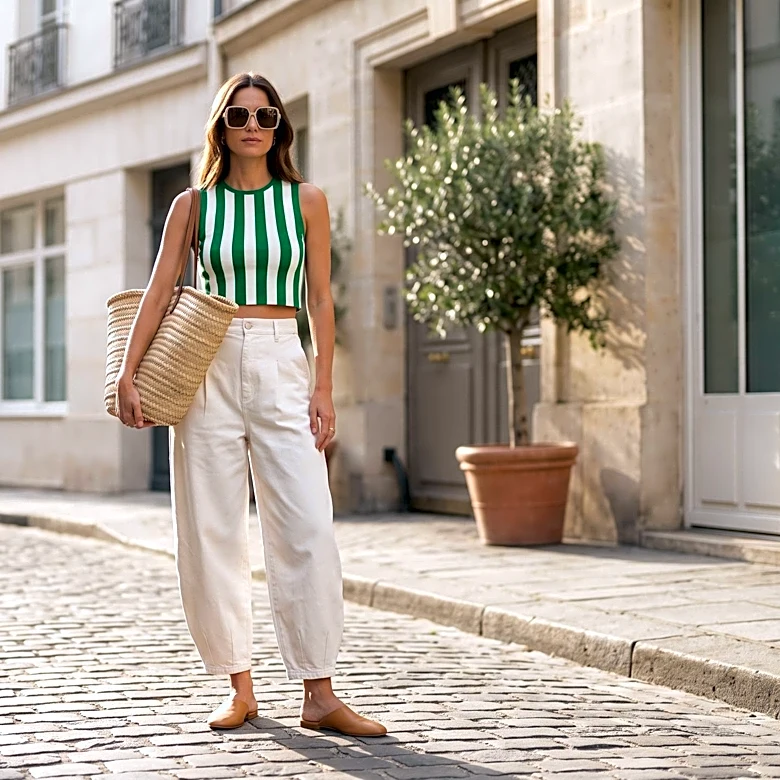 Emmyypetit Features Cotton Balloon Pants and Green Striped Bralette in Latest OOTD on LTK