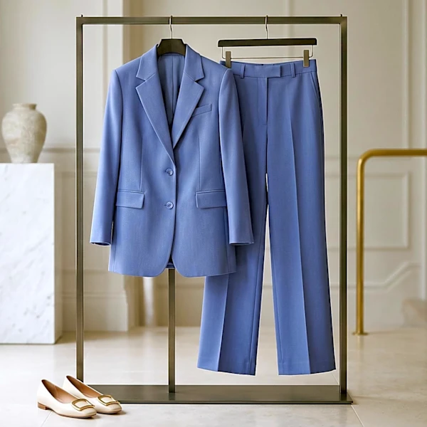 Princess Charlene Adopts Statement Flats with Periwinkle-Blue Suit for Official Engagement
