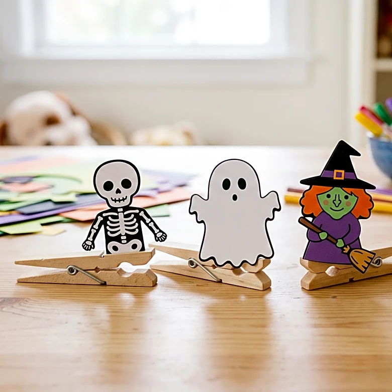Halloween Clothespin Puppet Craft Offers Fine Motor Skill Development for Children