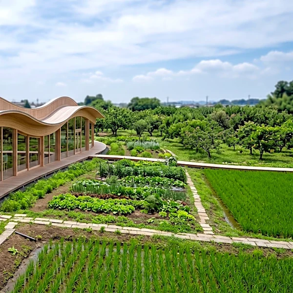 UENOA Architects Integrate Rice Paddy and Productive Landscape into YUKI Office Headquarters in Japan