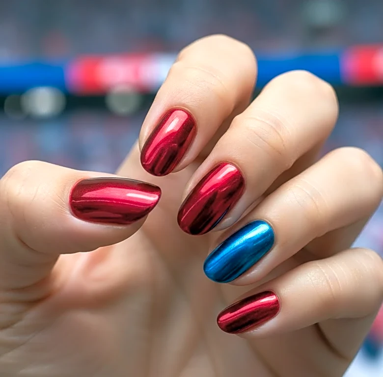 Chrome French Tips in Team Colors Are the Fan-Beauty Micro-Trend With Staying Power