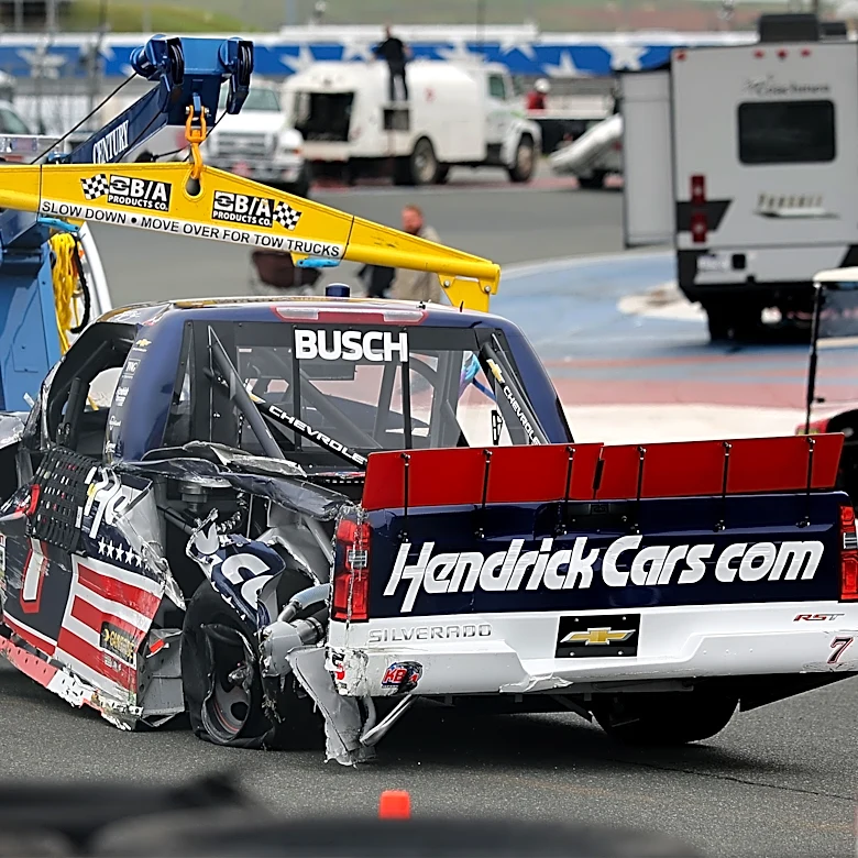 Corey Day, driving Kyle Busch's truck, wrecks in Charlotte NASCAR race