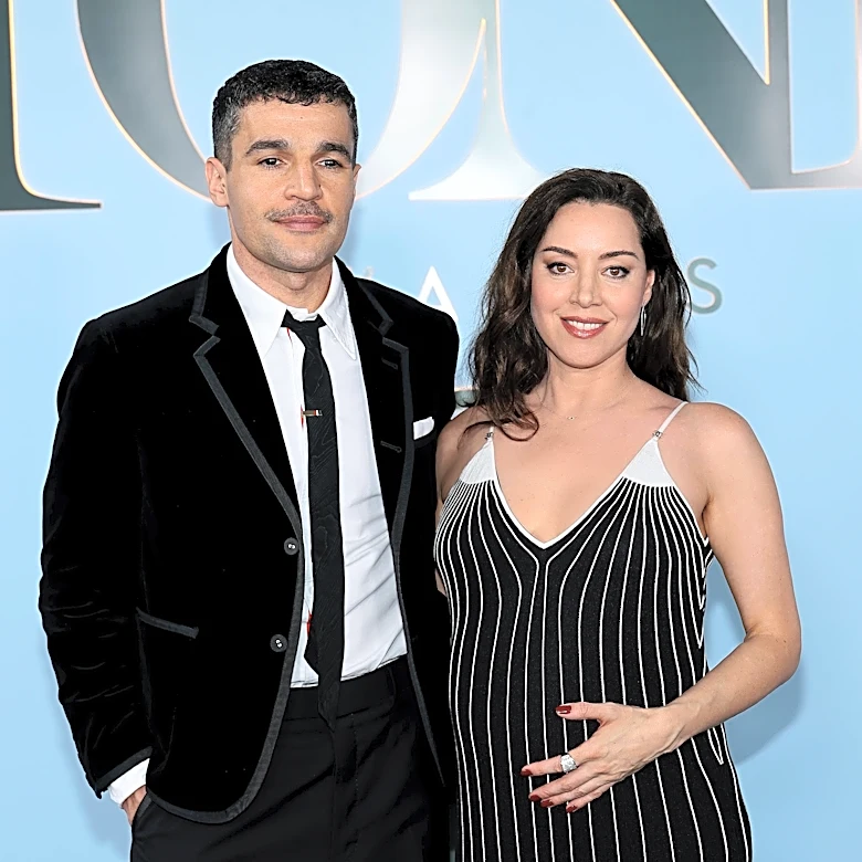 Aubrey Plaza glows at Tonys with baby bump and partner Chris Abbott