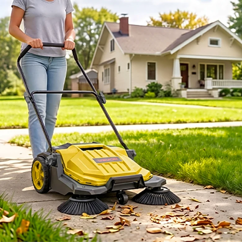 Forget raking leaves—this walk-behind sweeper does the job in less time