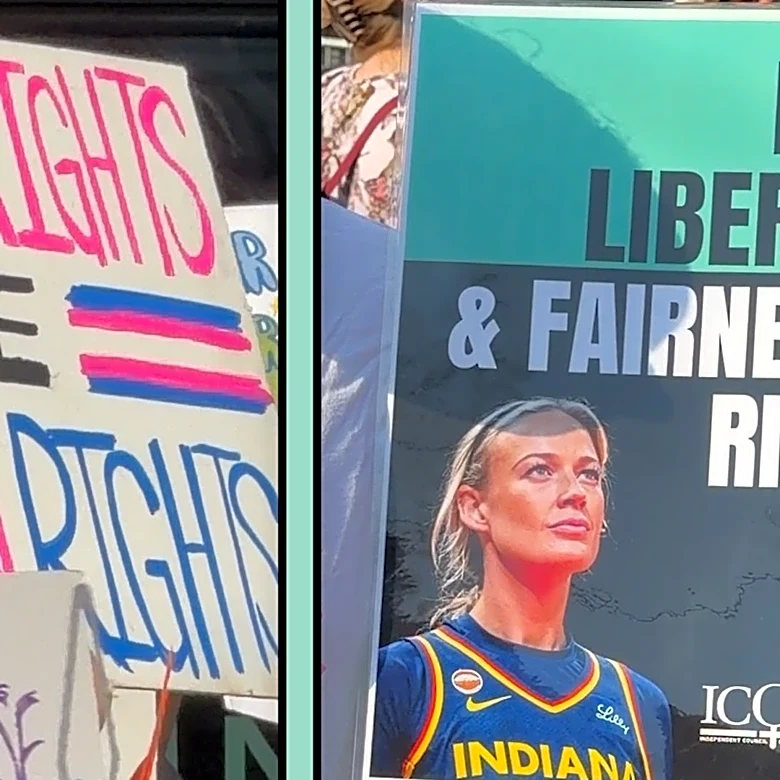 Outside a sold-out WNBA game, dueling protests mirror America's transgender-athlete debate