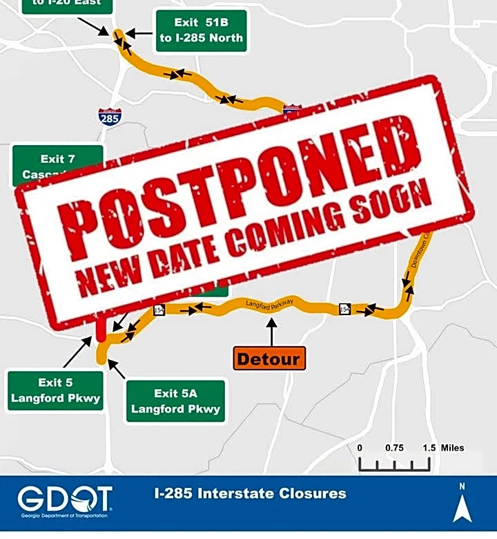 Partial closure of Atlanta's I-285 postponed — again