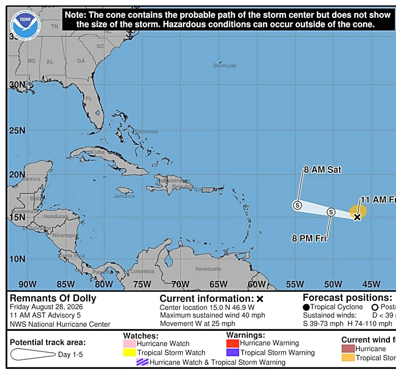 Tropical Storm Dolly downgraded; remnants head for Caribbean