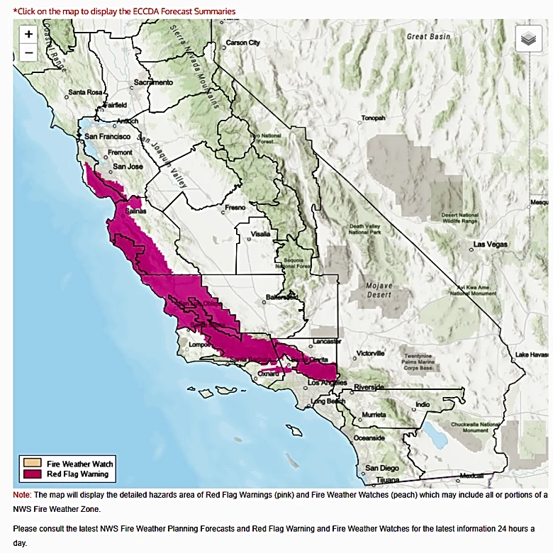 National Weather Service issues a Red Flag warning along California