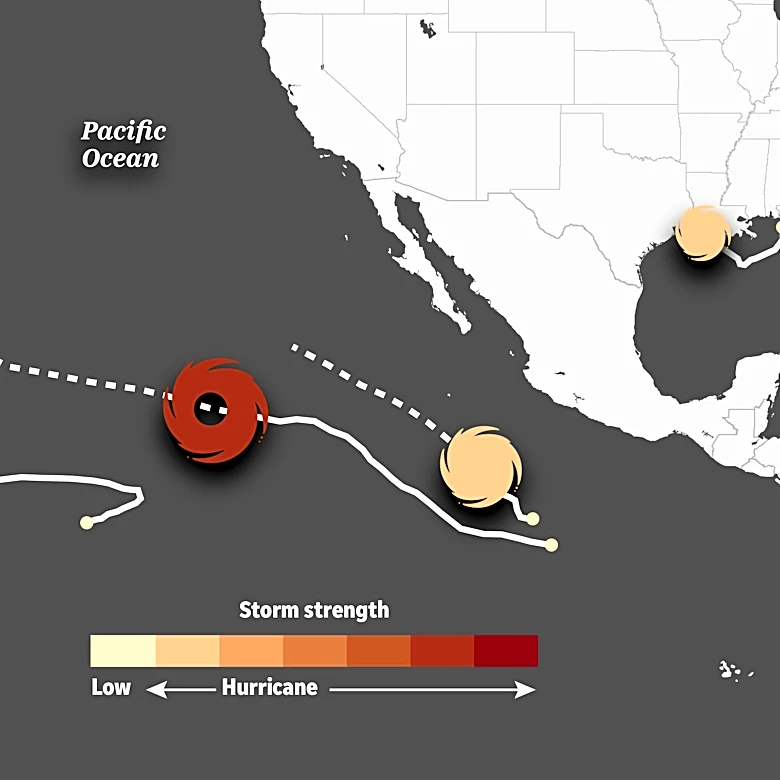 Storm tracker: Projected paths of all 4 named storms in Gulf, Pacific