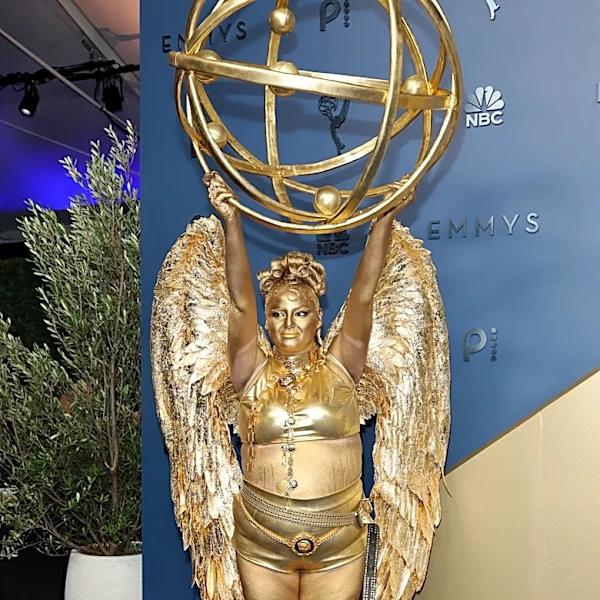 'Hacks' star Meg Stalter literally dresses as an Emmy trophy on Emmys red carpet