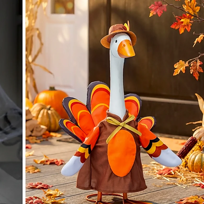 Give your porch goose a spooky season makeover with these fall outfits