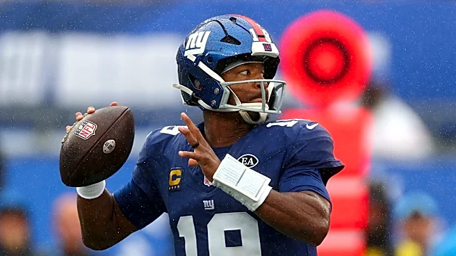 Giants' Jameis Winston tackles Giants' Cam Skattebo in backfield botch