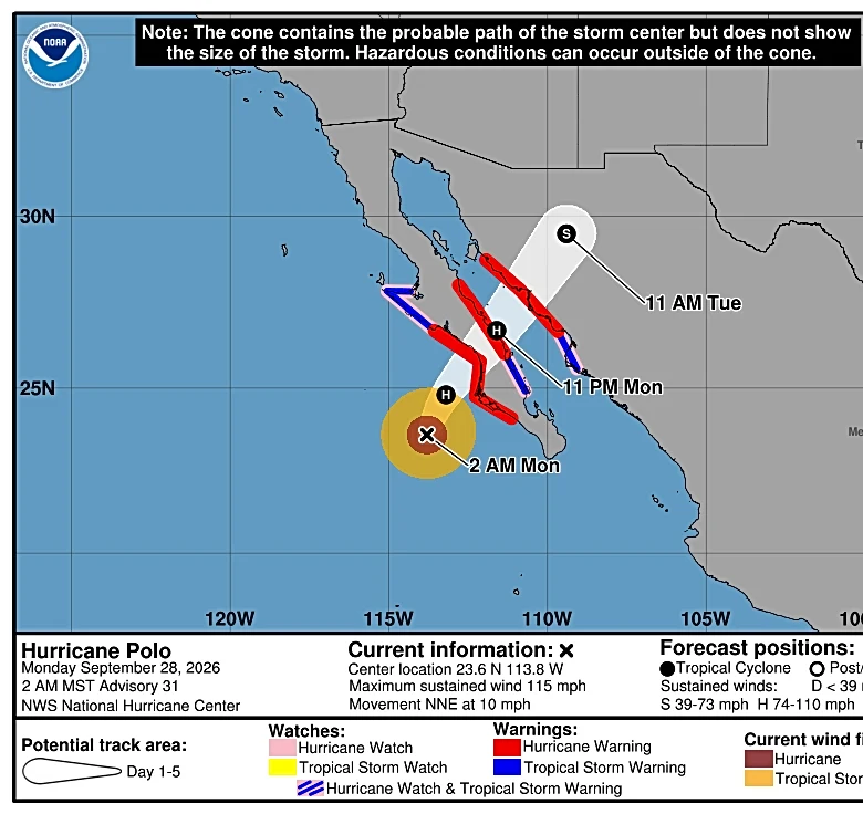Track powerful Hurricane Polo's path as it continues to move