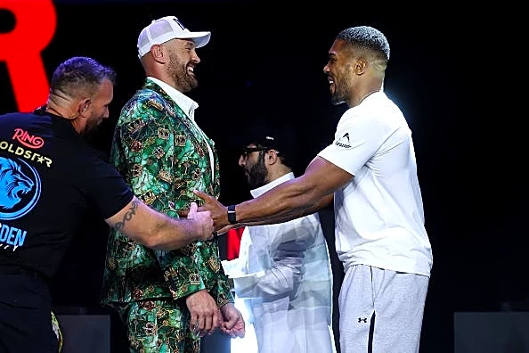 Tyson Fury vs Anthony Joshua kicks off with tickling, smiles then KO predictions