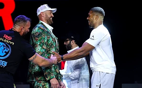 Tyson Fury vs Anthony Joshua kicks off with tickling, smiles then KO predictions