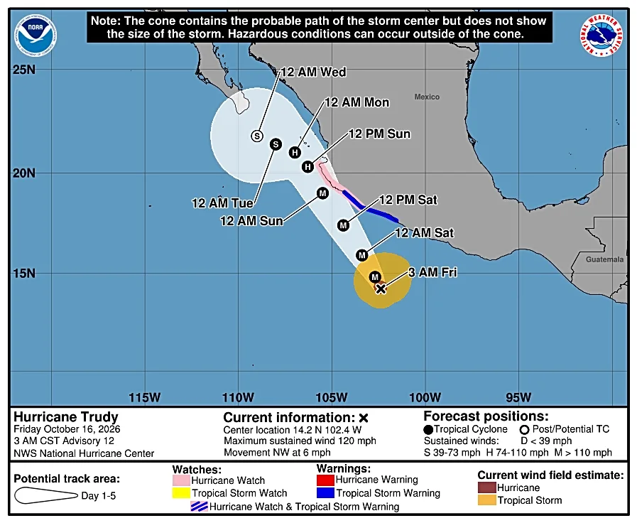Track major Category 3 Hurricane Trudy as it approaches