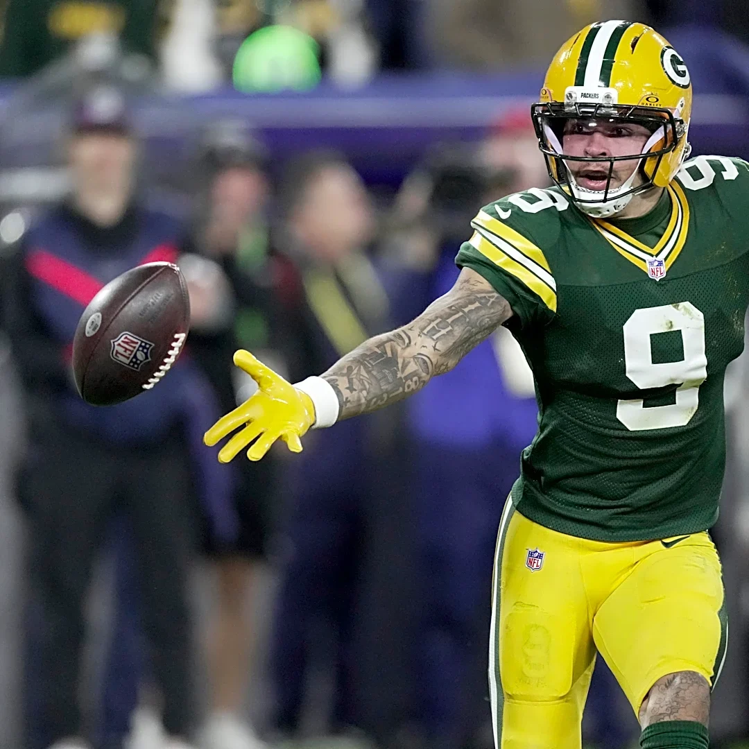 Christian Watson lets touchdown slip through his fingers
