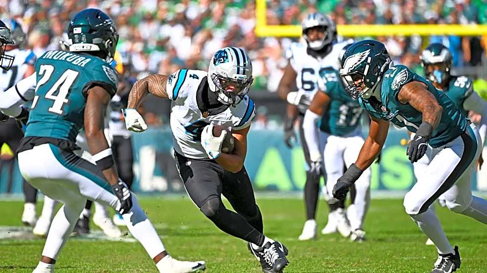 Tetairoa McMillan tallies 86 yards receiving in Week 6 vs. Eagles