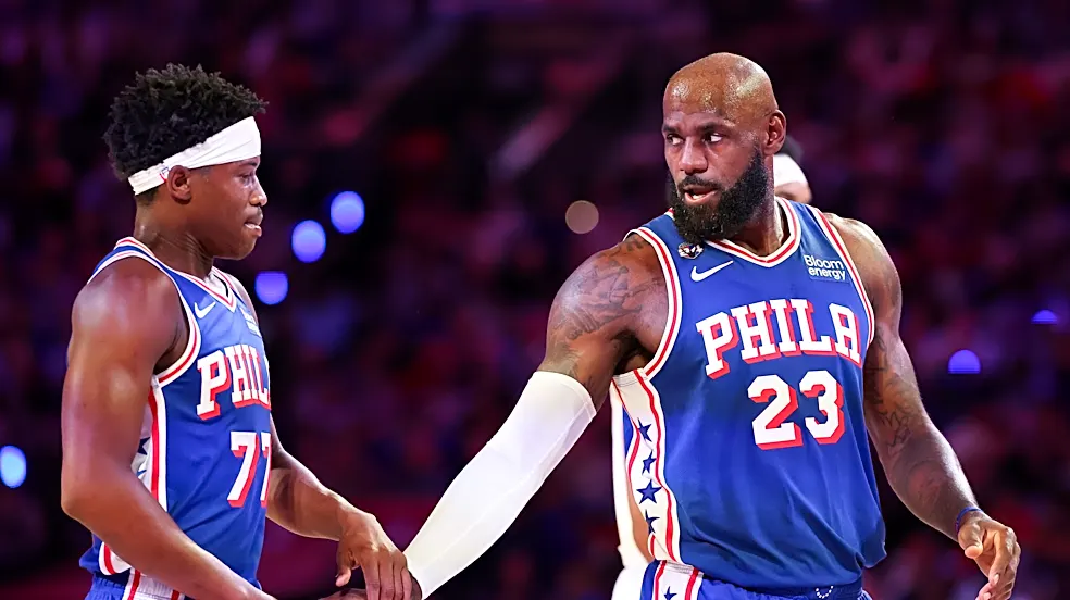 LeBron James gives 76ers teammate VJ Edgecombe bloody nose via accidental elbow