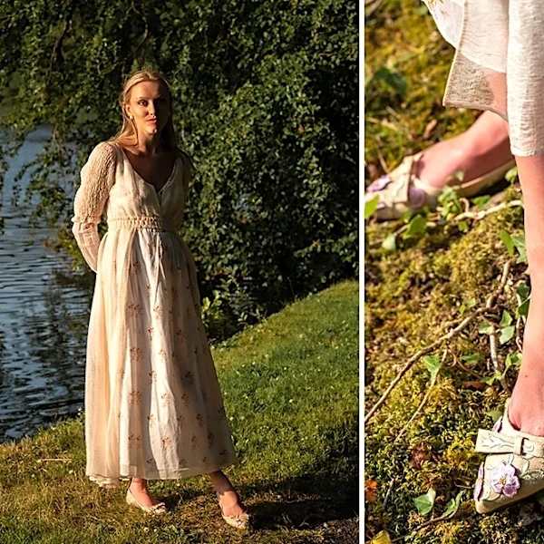 ‘Sense and Sensibility’ Inspires Handcrafted Apparel Collection From Designer Sarah Flint, Featuring Embroidered Heels and Painted Scarves