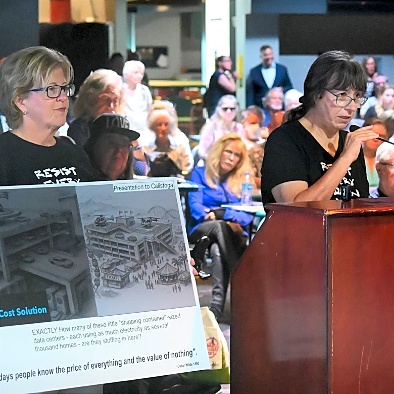 Crowd protests fairgrounds proposal, worries about data centers