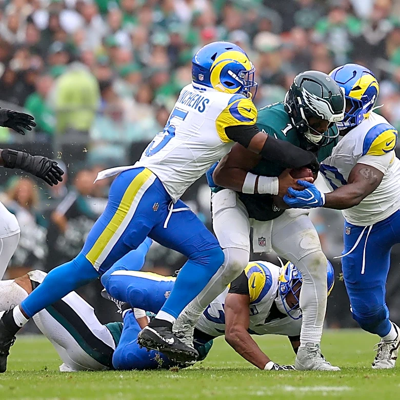 Byron Young's sack total against Jalen Hurts in NFL Week 4