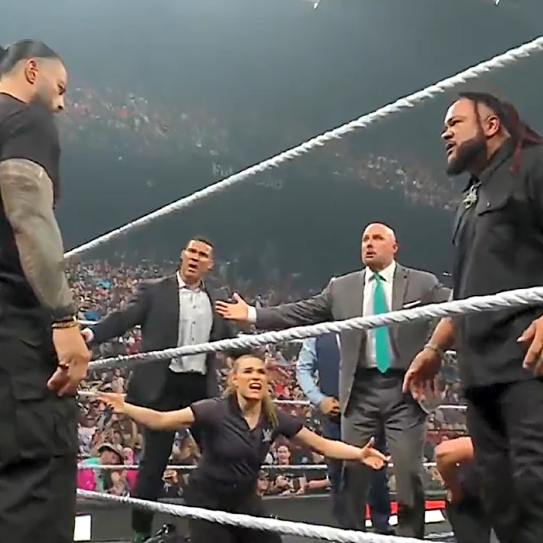 Actor & Comedian Eric Andre Takes A Pair Of Splashes From Jacob Fatu On WWE Raw