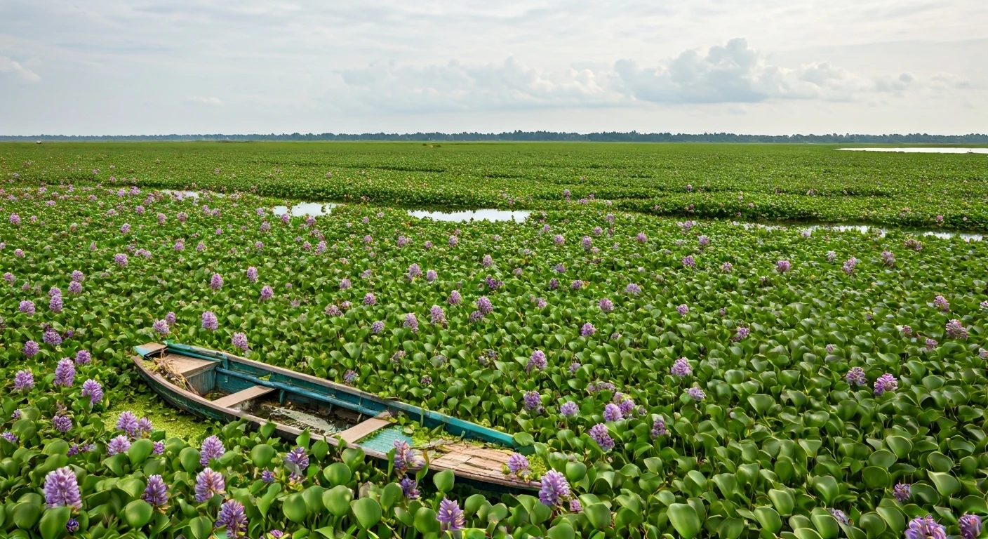 India fights invasive hyacinth plant.